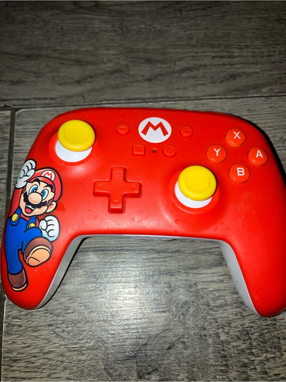 Red Mario-Themed Wireless Game Controller with Yellow Joysticks
